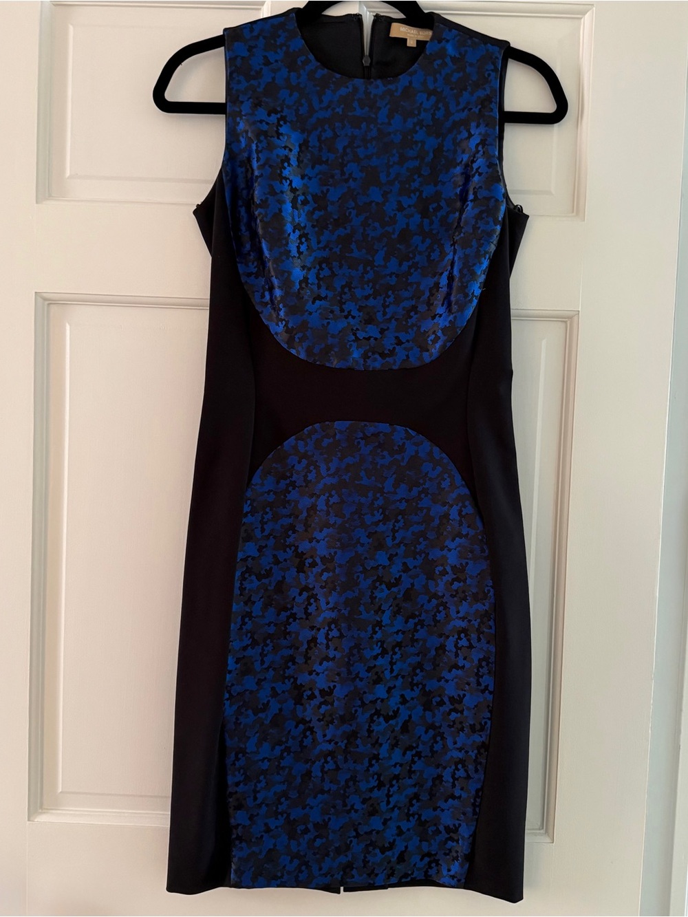 Michael Kors Black Sheath Dress with Blue Patterned Panels